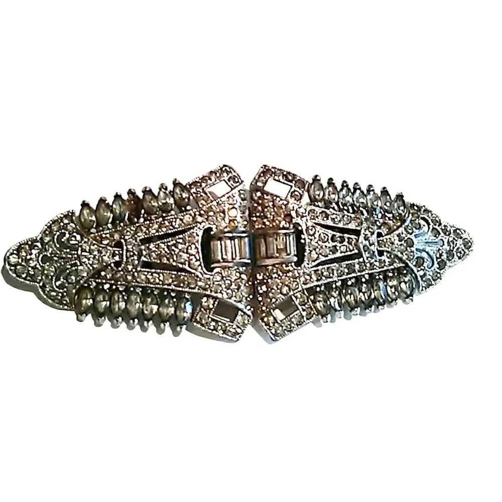 VINTAGE Stamped Authentic Brooch Estate Coat Pin Rhinestone Leaf Brooch Antique